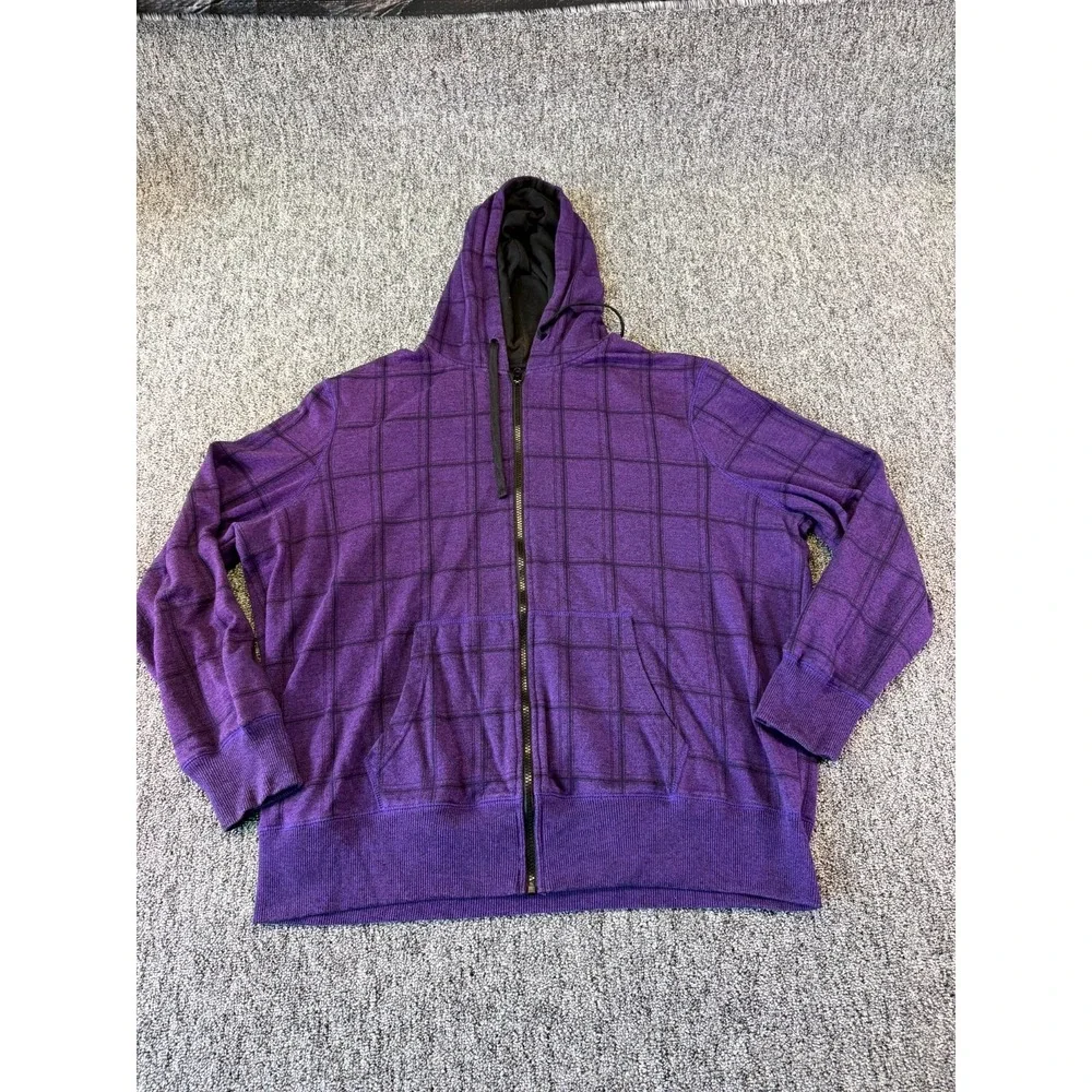 Ocean Pacific Jacket Mens 2XL Purple Black Plaid Cotton Full Zip Long Sleeve